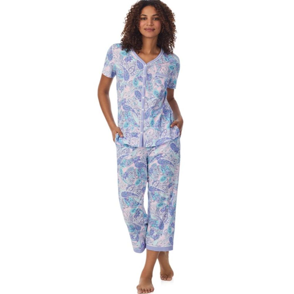 NWT Multicolor Plus Sz 2X Capris & Shirt Soft Cotton 2 Pc Pajama Lounge Set ARIA